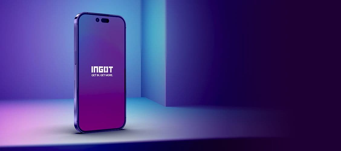 INGOT mobile trading app displayed on a smartphone, providing secure access to online trading, real-time market analysis, and global financial markets.